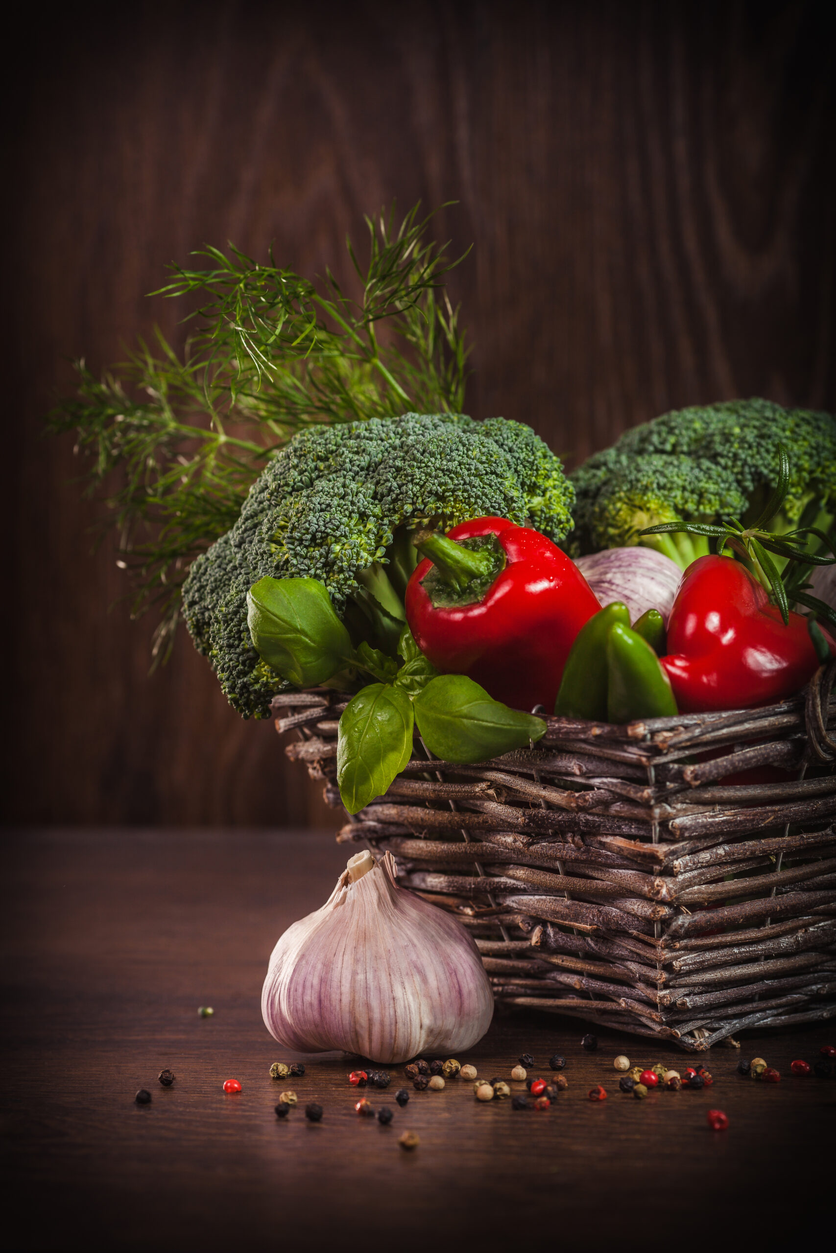 Premium fresh vegetables in a basket prepared for export from India